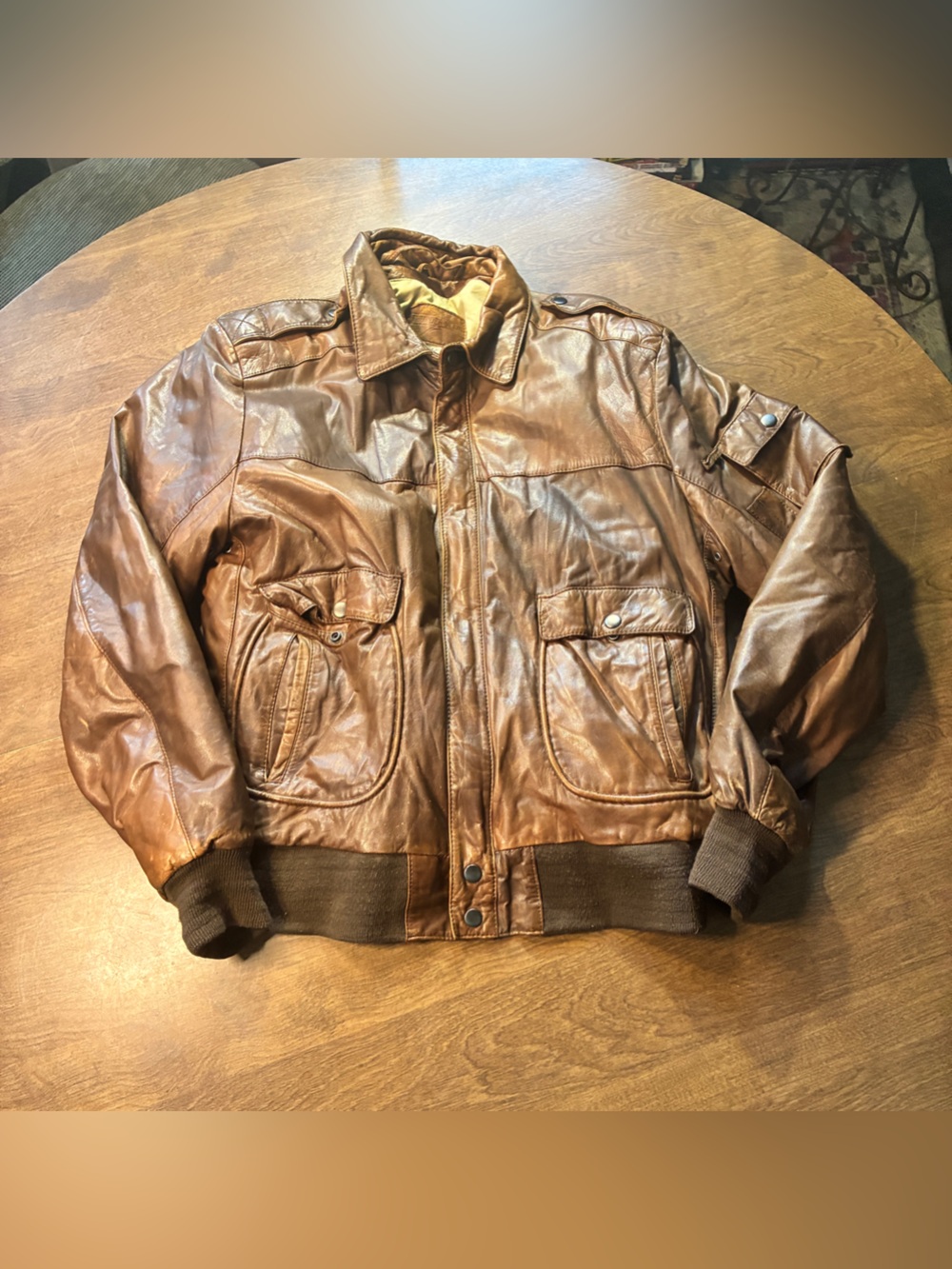 Vintage Thunderwear Leather Bomber Jacket Mens Size 44 Faded
